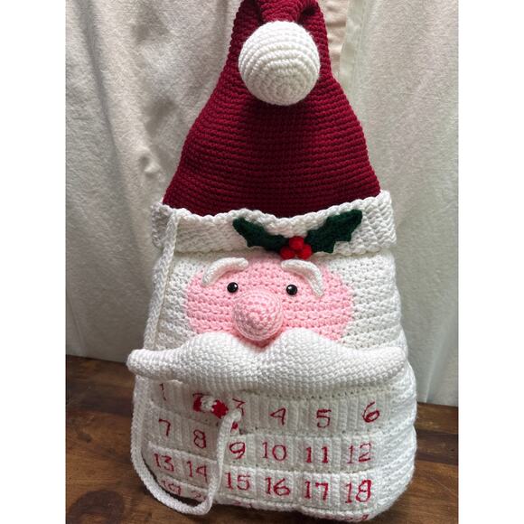 Handmade Crocheted Santa Countdown Advent Calendar Pillow Christmas Décor - Picture 1 of 11